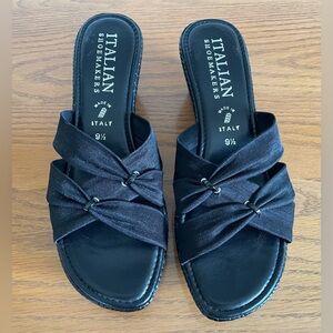 Black Italian Shoemakers Wedge Sandals